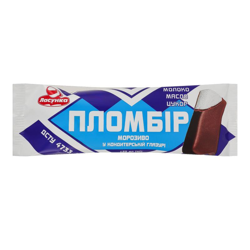 Морозиво-пломбір Ласунка в кондитерській глазурі (синій фон) 80г